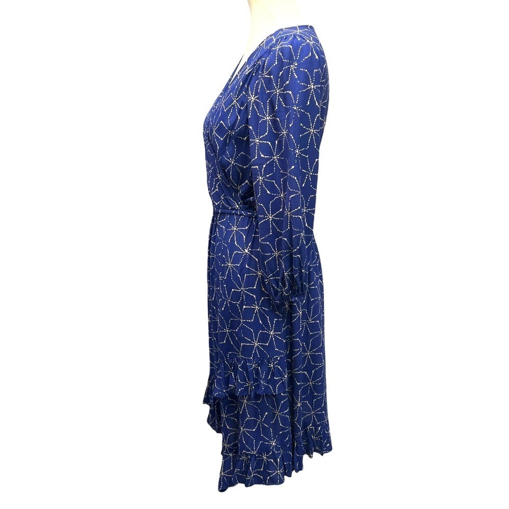 Plenty by Tracy Reese Blue Pinwheel Print Faux Wrap Asymmetrical Ruffle Dress S - Picture 8 of 10